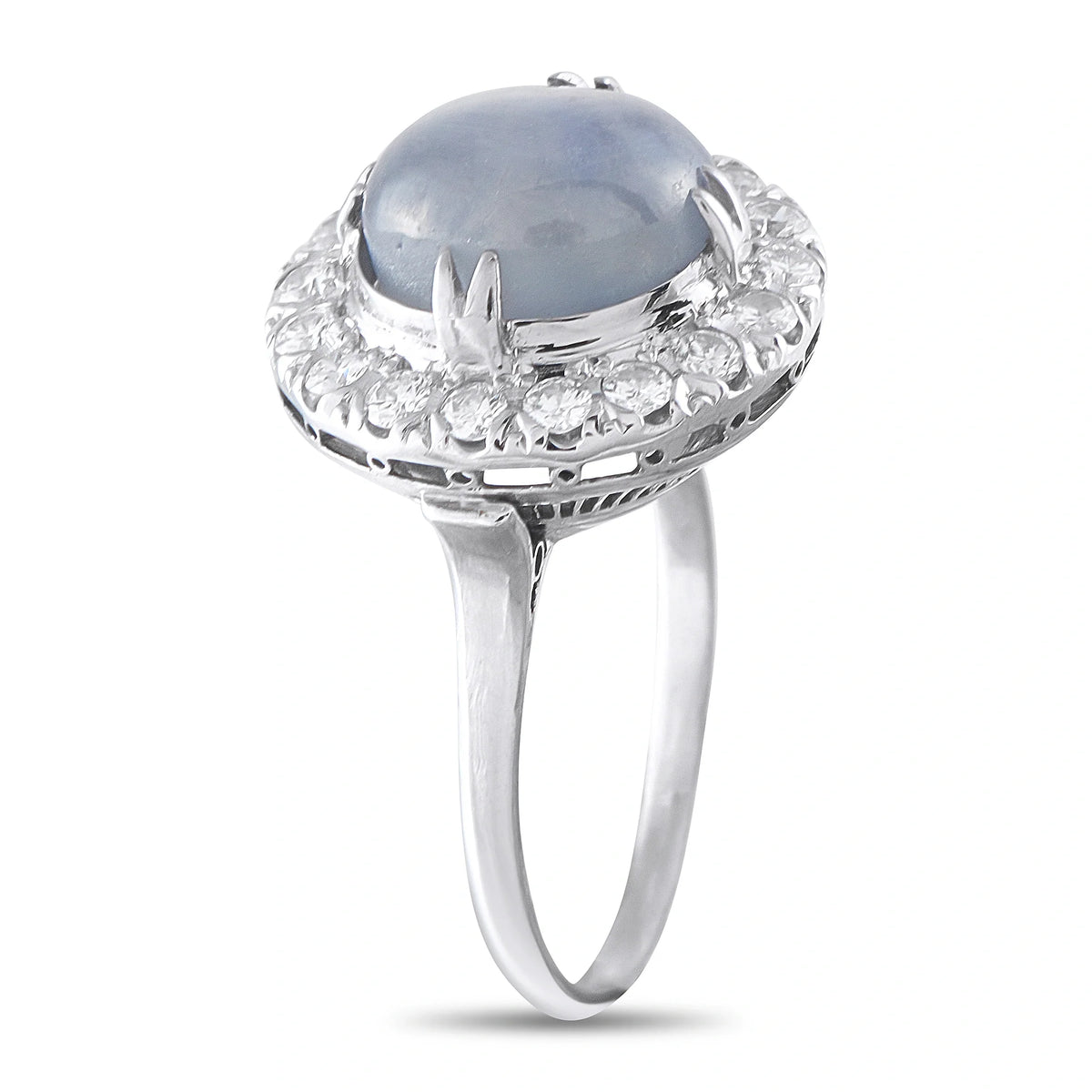 LB Exclusive Antique Platinum 0.50ct Diamond and Star Sapphire Halo Ring MF28-080426