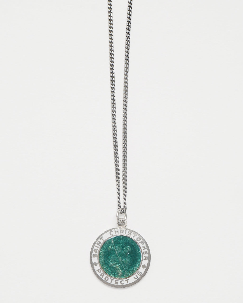 Silver Chain Necklace w/ Saint Christopher Charm
