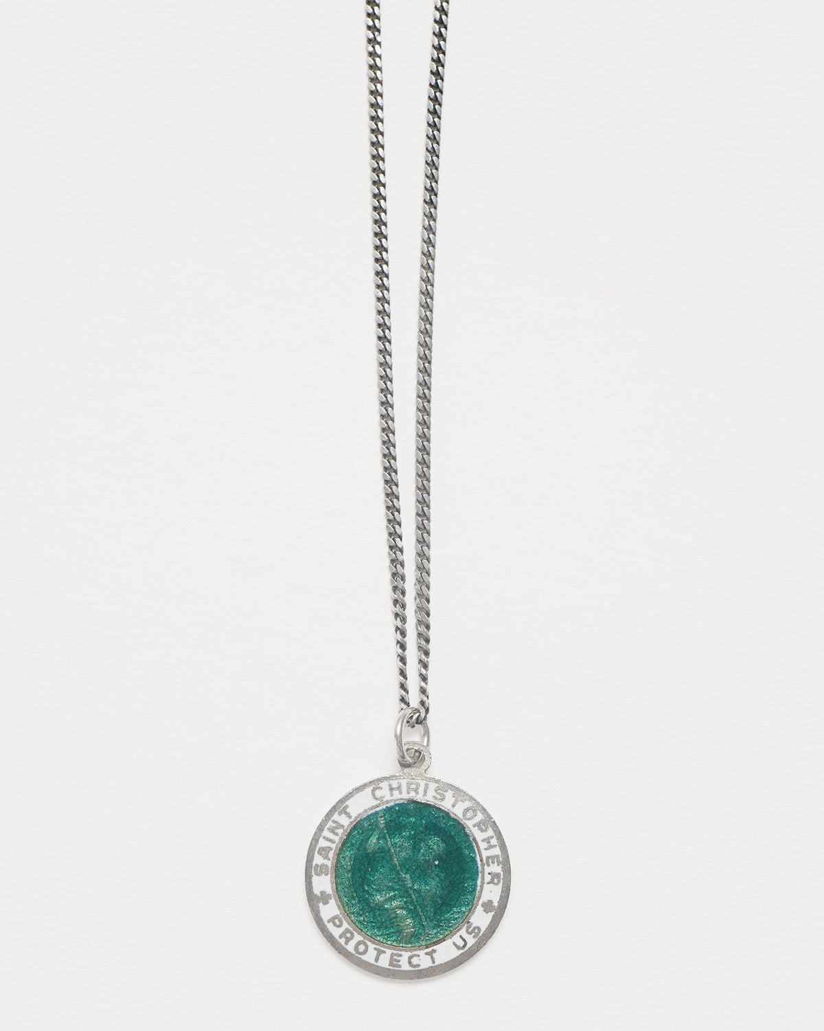 Silver Chain Necklace w/ Saint Christopher Charm
