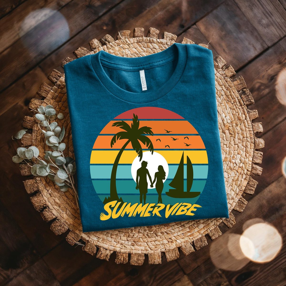 Couple On Vacation Unisex Vintage Print Short Sleeve