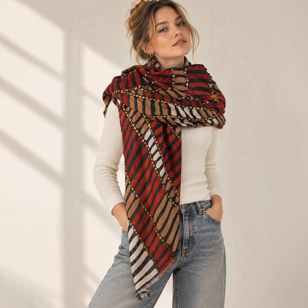 Geometric Pattern Print Lightweight Oversized Shawl Scarf