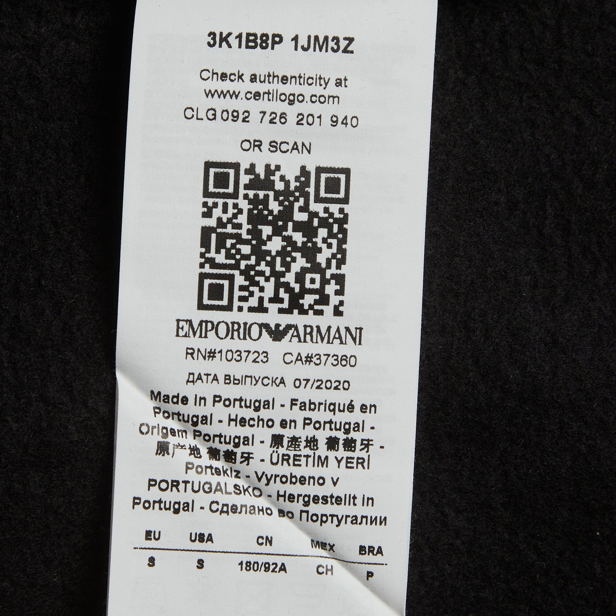 Emporio Armani Black Printed Jersey Zip Up Hoodie