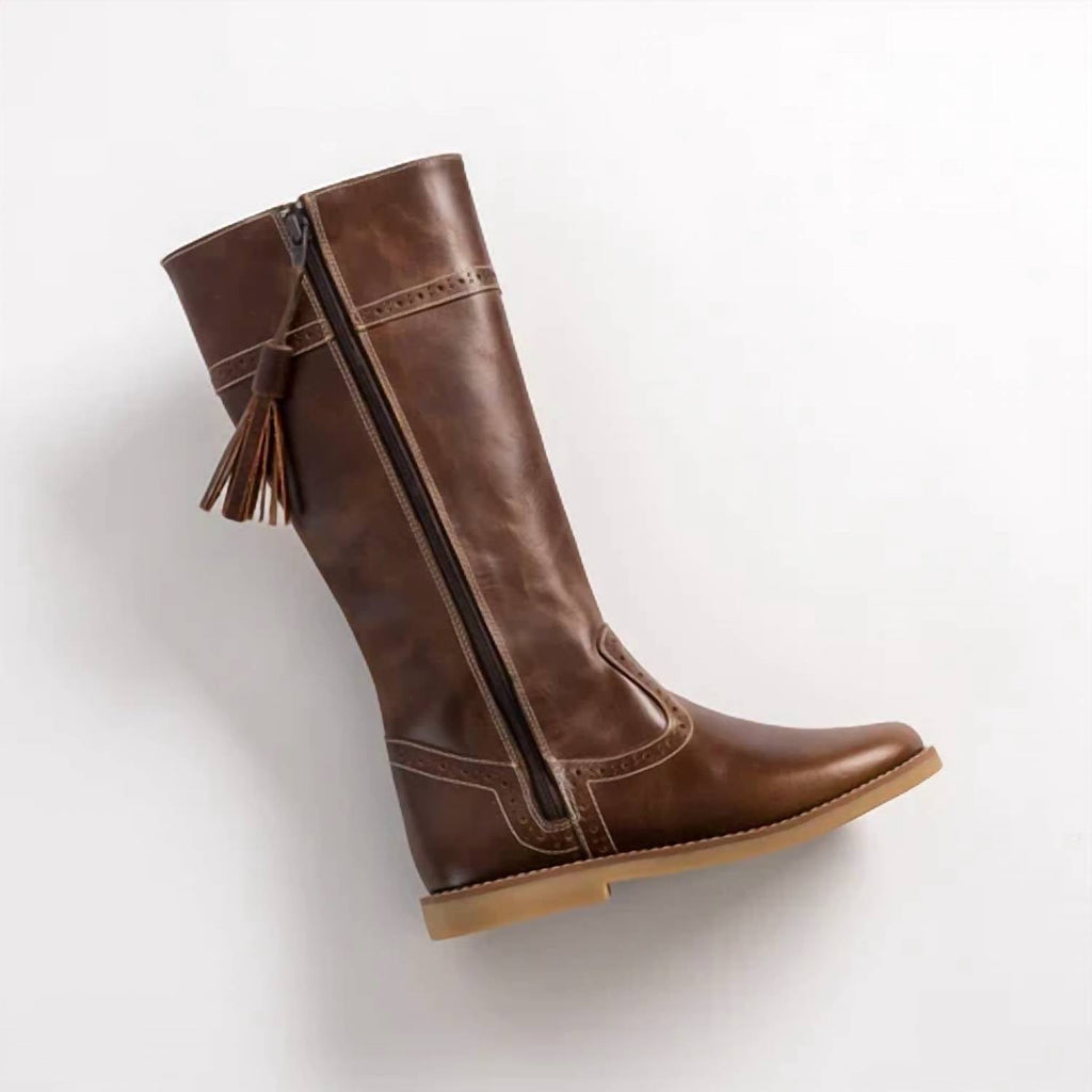Girl's Leather Riding Boots In Brown