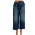 High Waist Crop Utility Denim Jeans In Darker Mid-Tone Blue