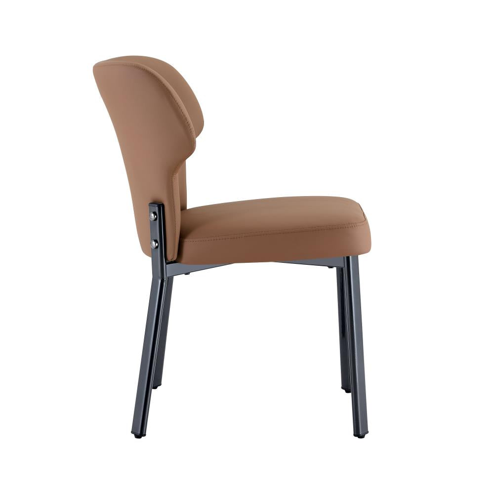 Modern PU Upholstered Dining Chairs with Pleated Backrests and Sturdy Metal Legs