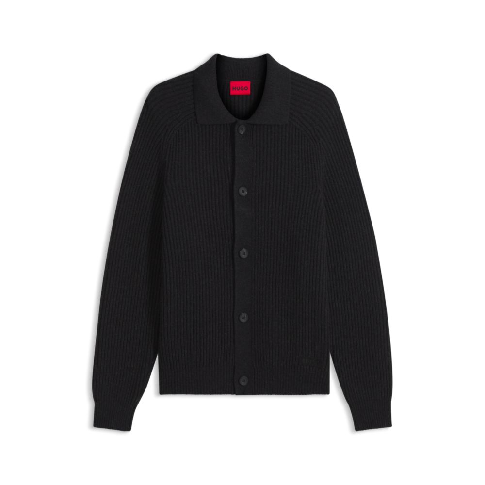 Virgin-wool-blend cardigan with shirt collar