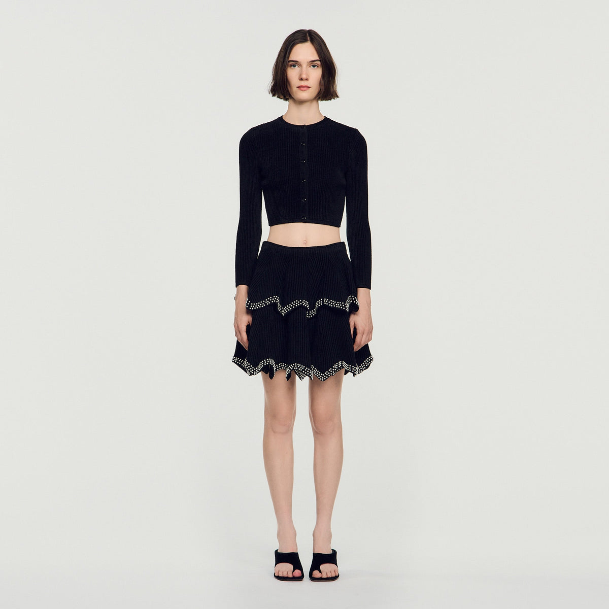 Velvet knit cropped cardigan