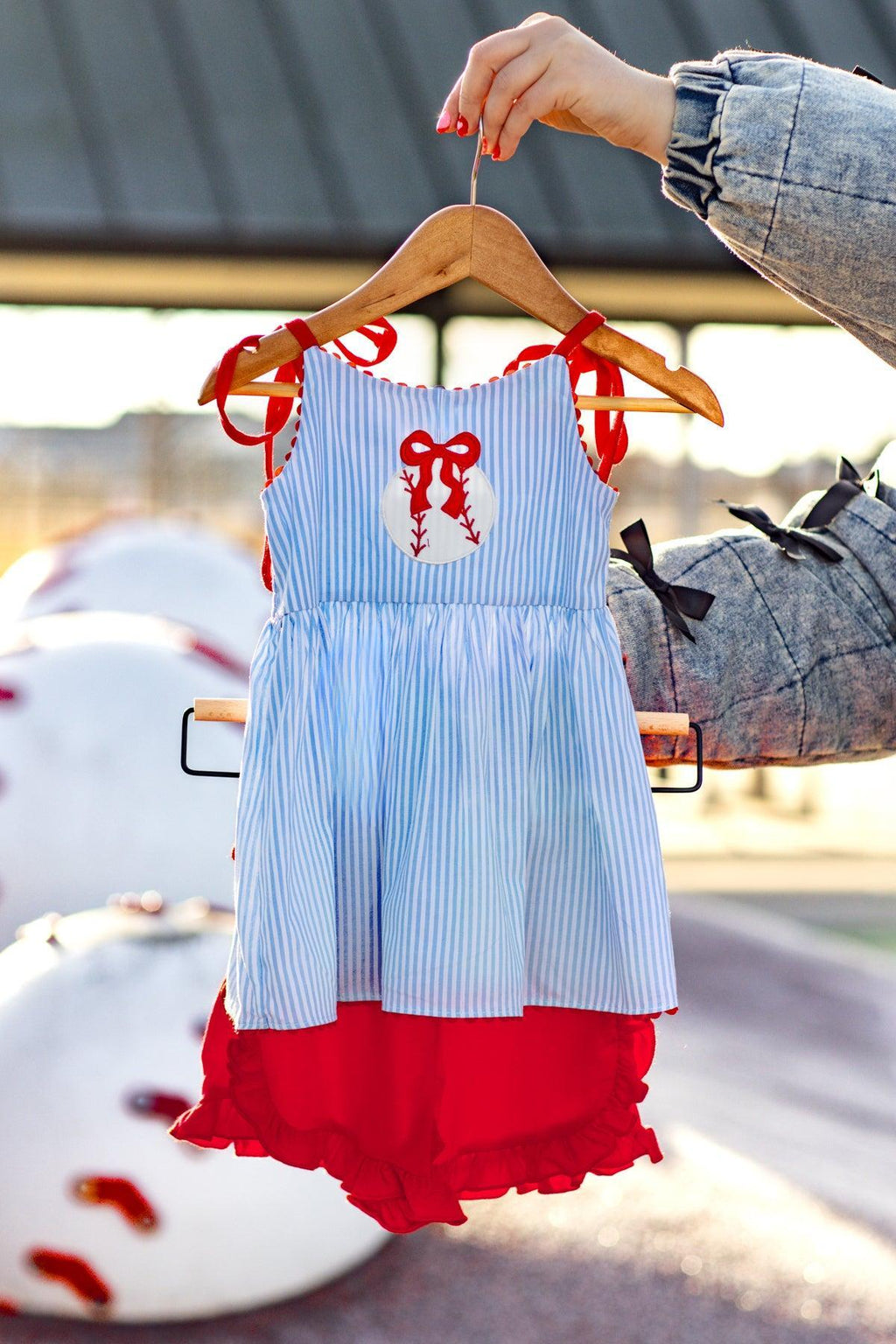 Blue & Red Striped Baseball Short Set