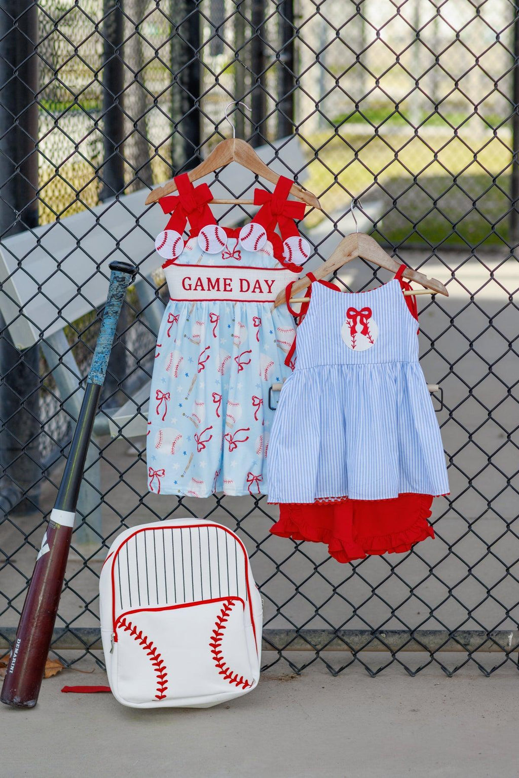 Blue & Red Striped Baseball Short Set