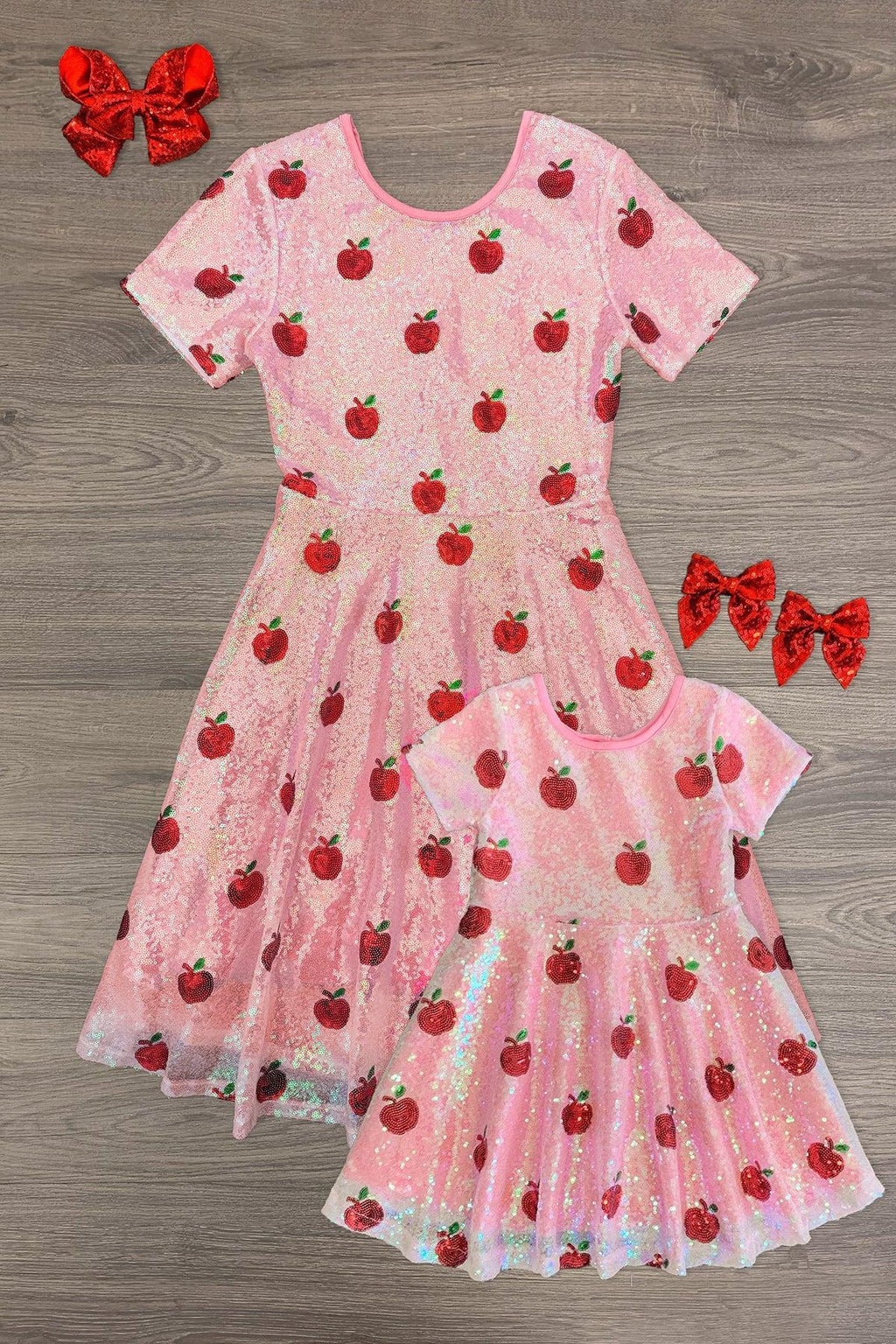 Mom & Me - Pink Sequin Apple Dress