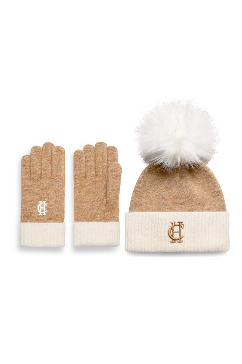 Chelsea Bobble Hat & Glove Set (Camel)