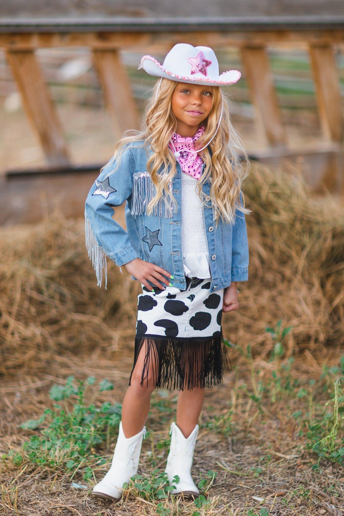 Let's Go Girls" Silver Fringe Denim Jacket