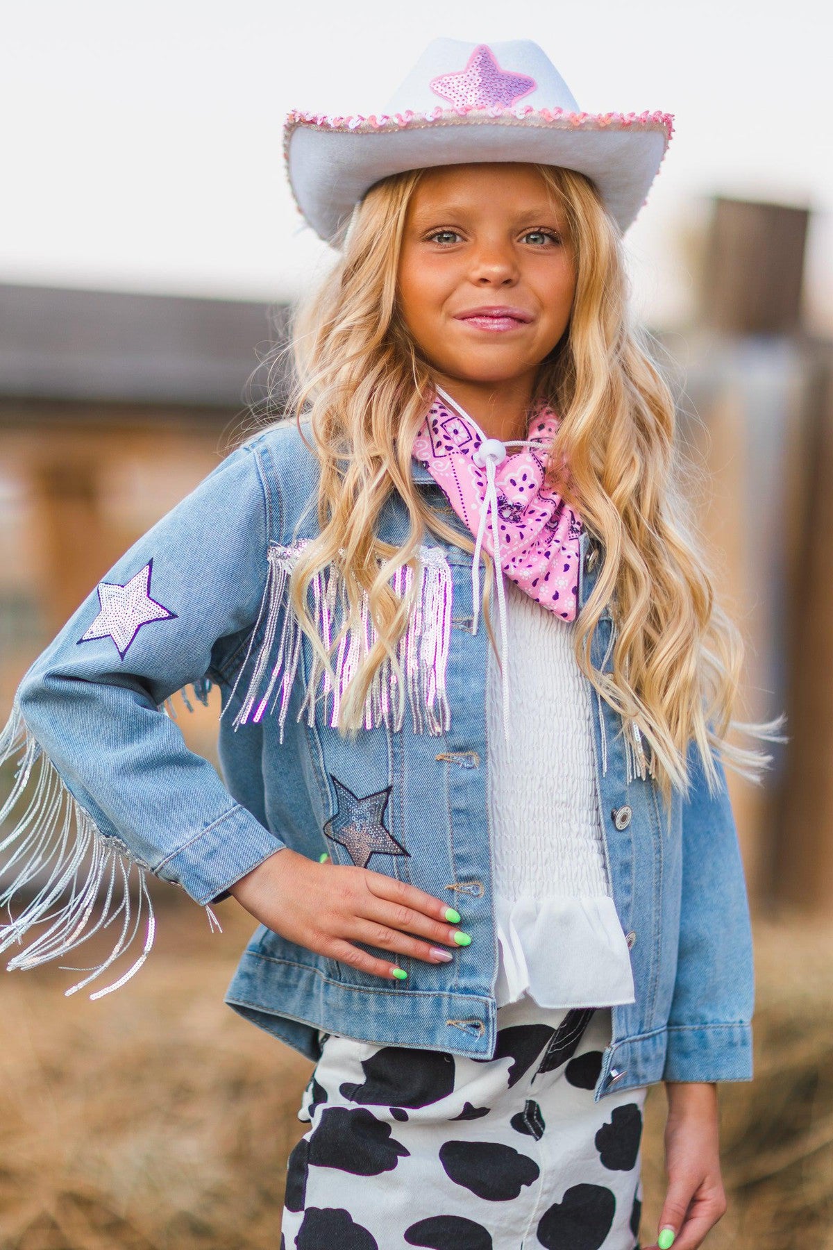 Let's Go Girls" Silver Fringe Denim Jacket