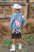 Let's Go Girls" Silver Fringe Denim Jacket