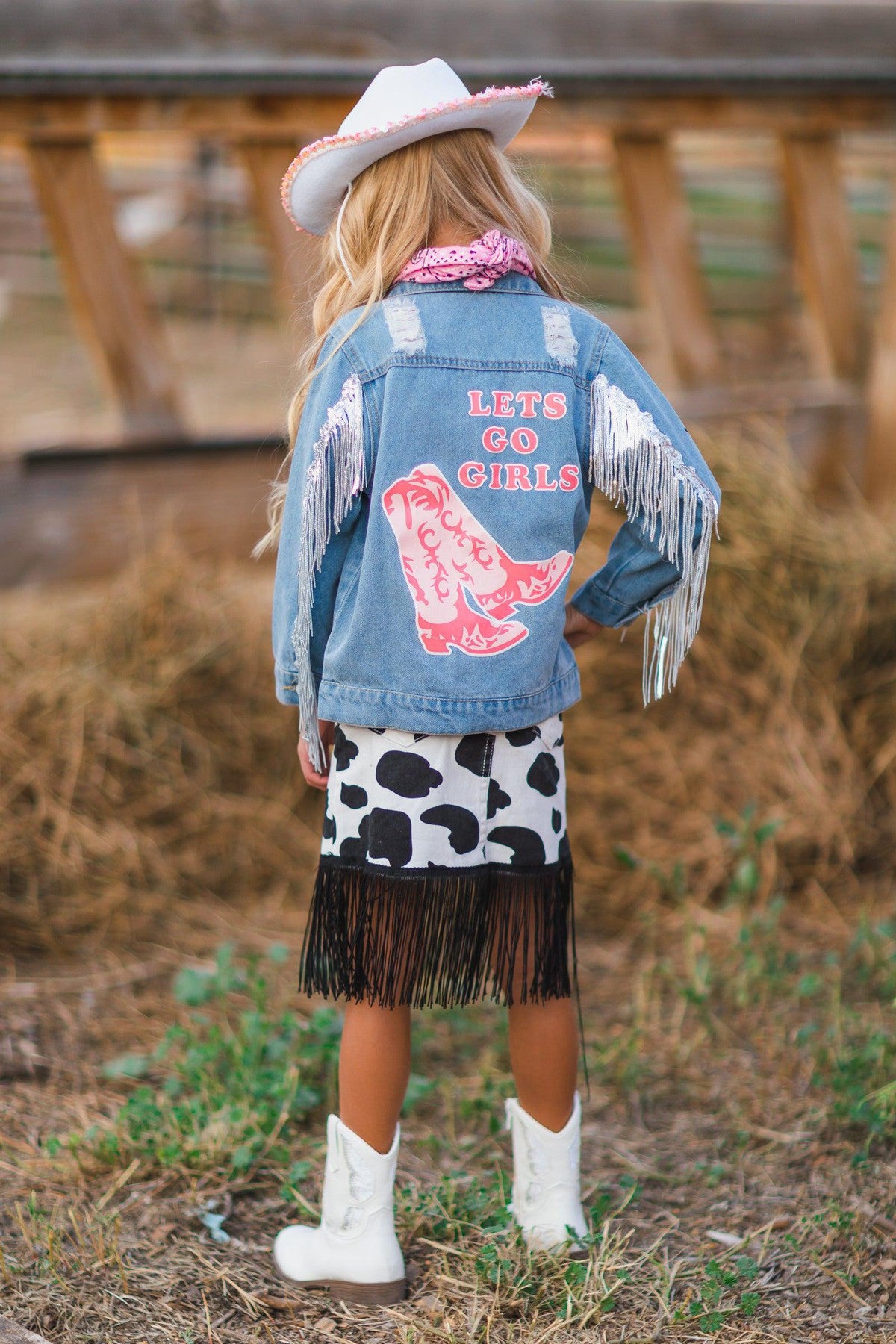 Let's Go Girls" Silver Fringe Denim Jacket