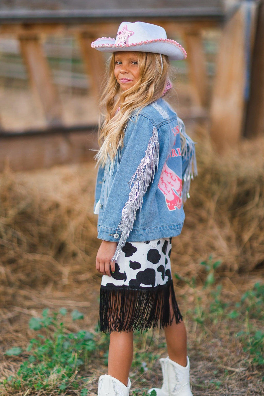 Let's Go Girls" Silver Fringe Denim Jacket
