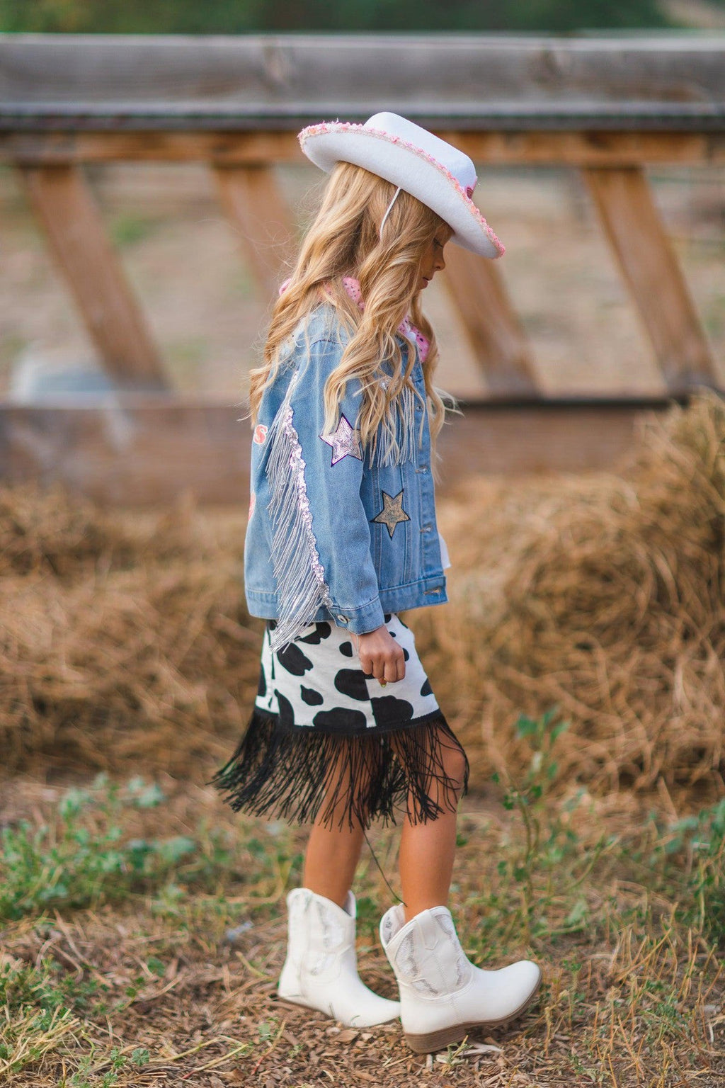 Let's Go Girls" Silver Fringe Denim Jacket