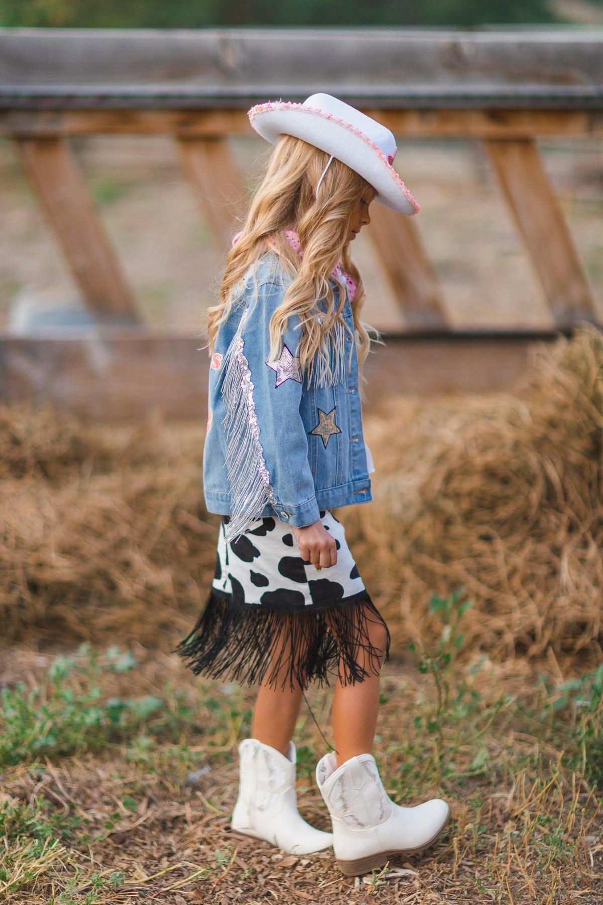 Let's Go Girls" Silver Fringe Denim Jacket