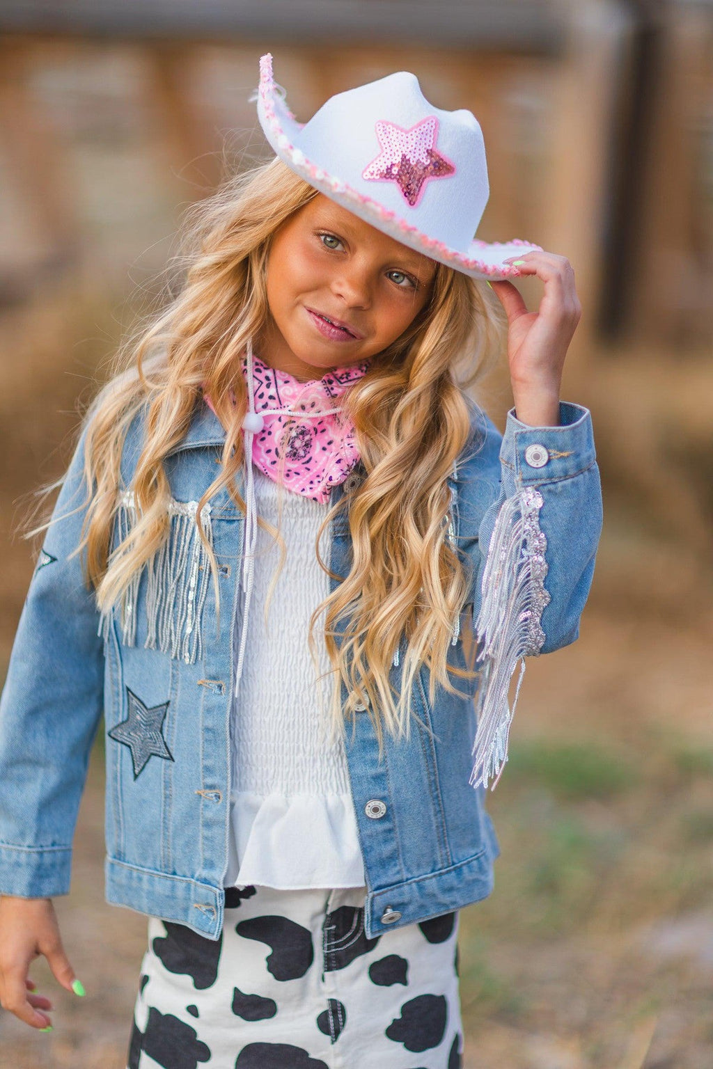 Let's Go Girls" Silver Fringe Denim Jacket