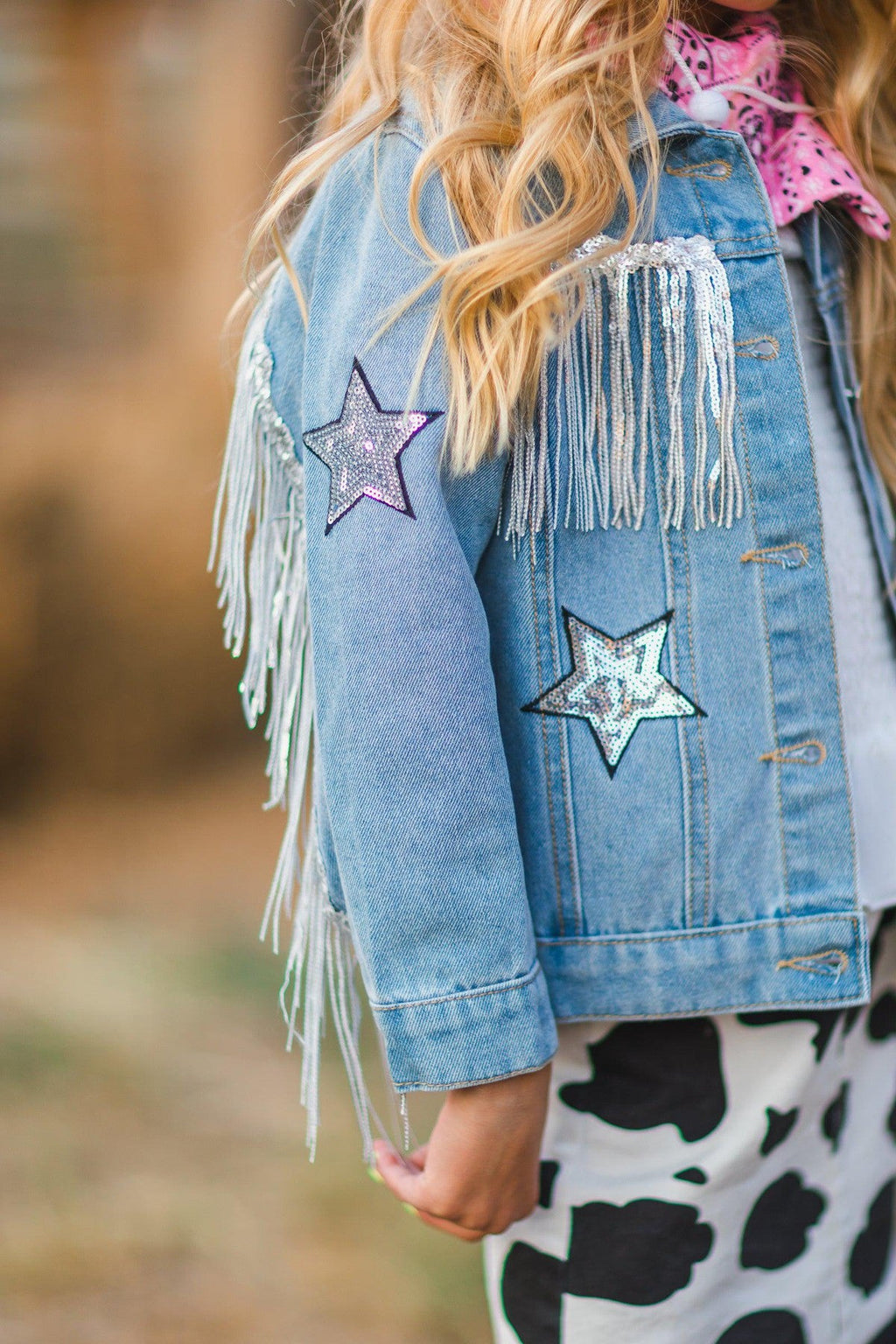 Let's Go Girls" Silver Fringe Denim Jacket