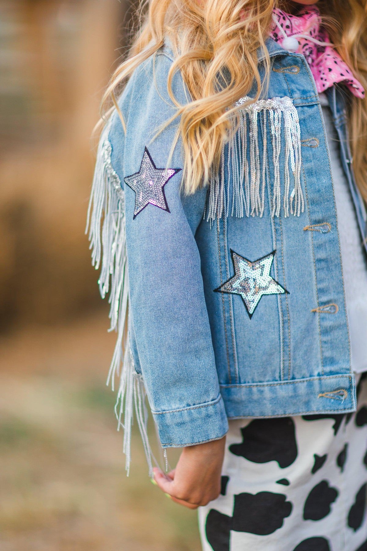 Let's Go Girls" Silver Fringe Denim Jacket