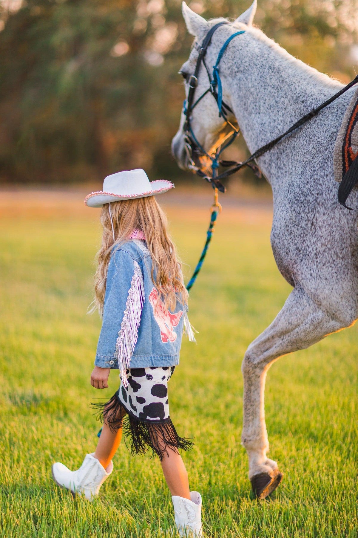 Let's Go Girls" Silver Fringe Denim Jacket