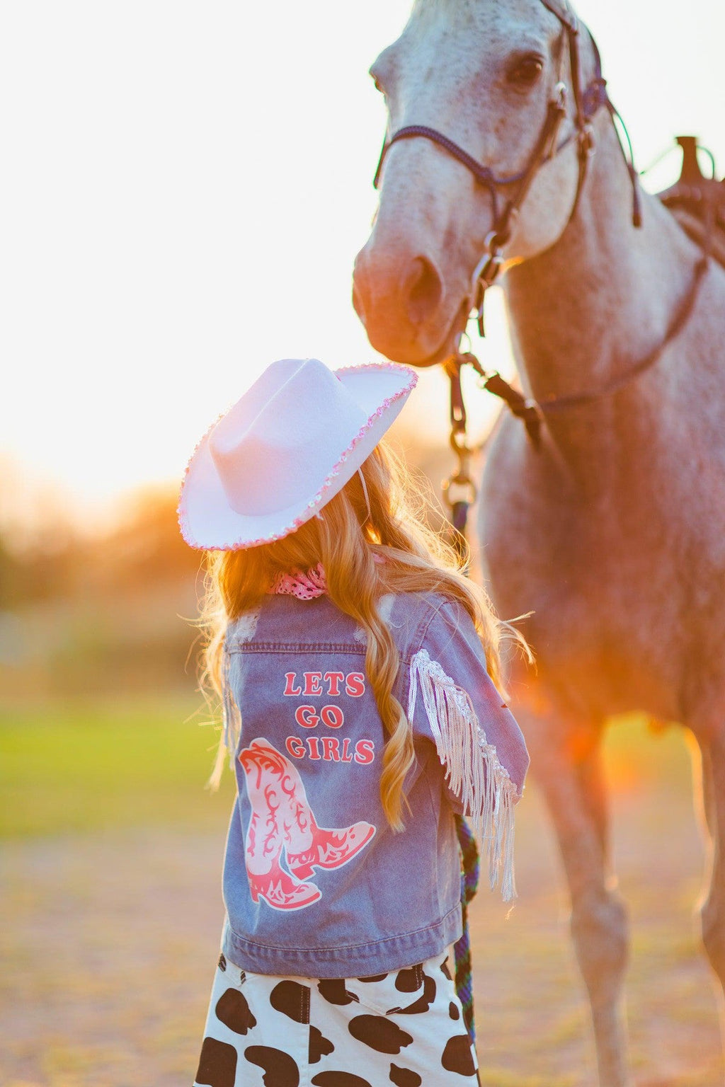 Let's Go Girls" Silver Fringe Denim Jacket