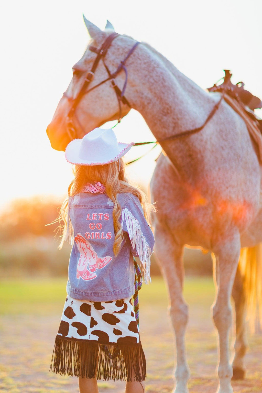 Let's Go Girls" Silver Fringe Denim Jacket