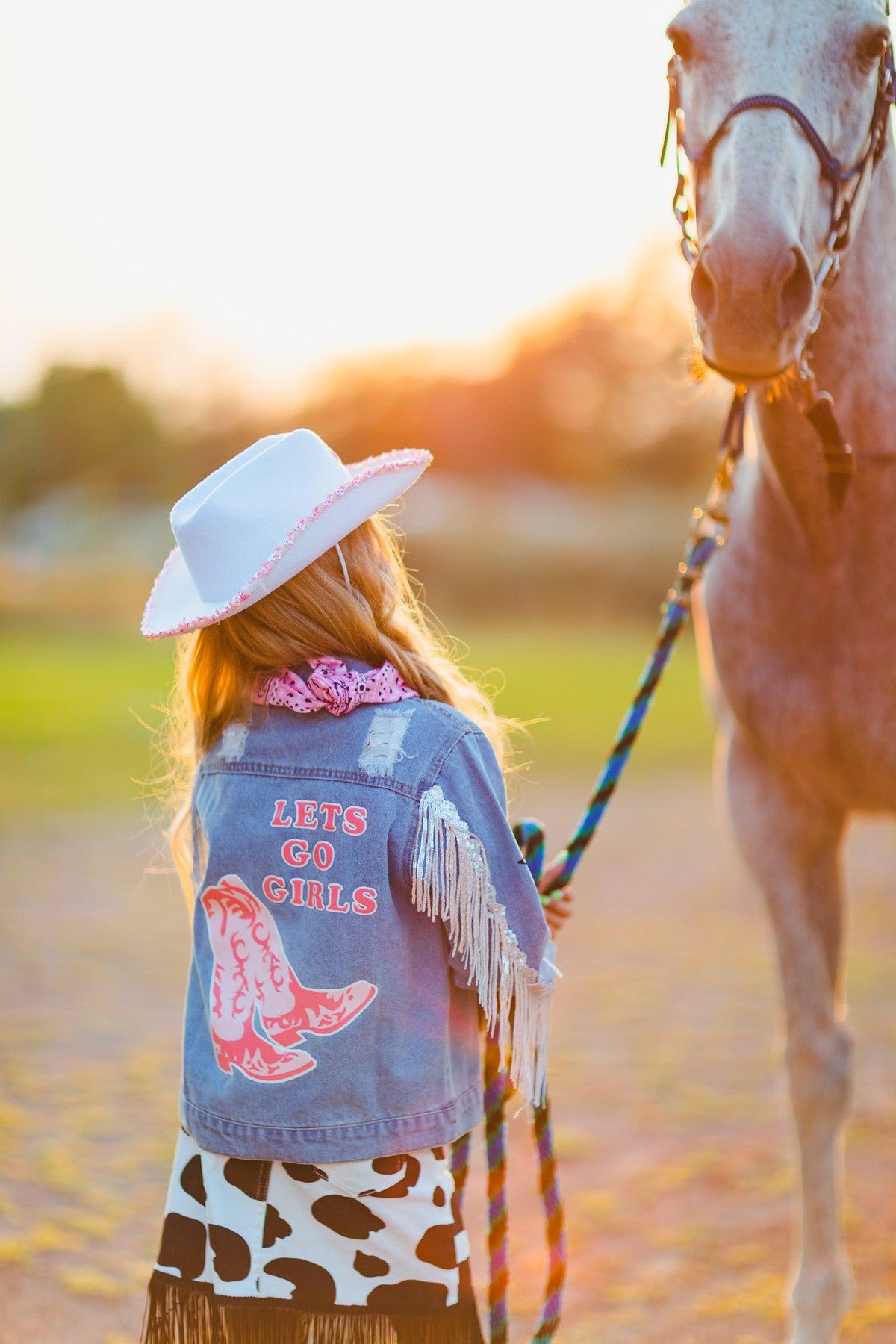 Let's Go Girls" Silver Fringe Denim Jacket