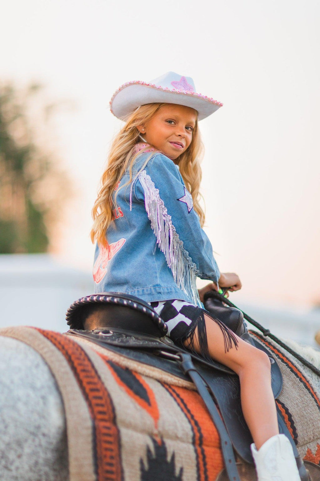 Let's Go Girls" Silver Fringe Denim Jacket