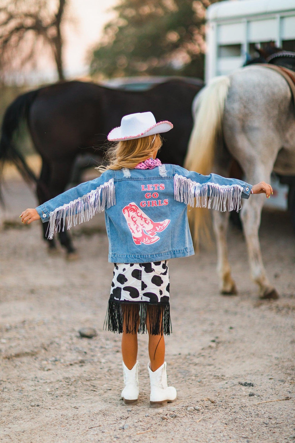 Let's Go Girls" Silver Fringe Denim Jacket