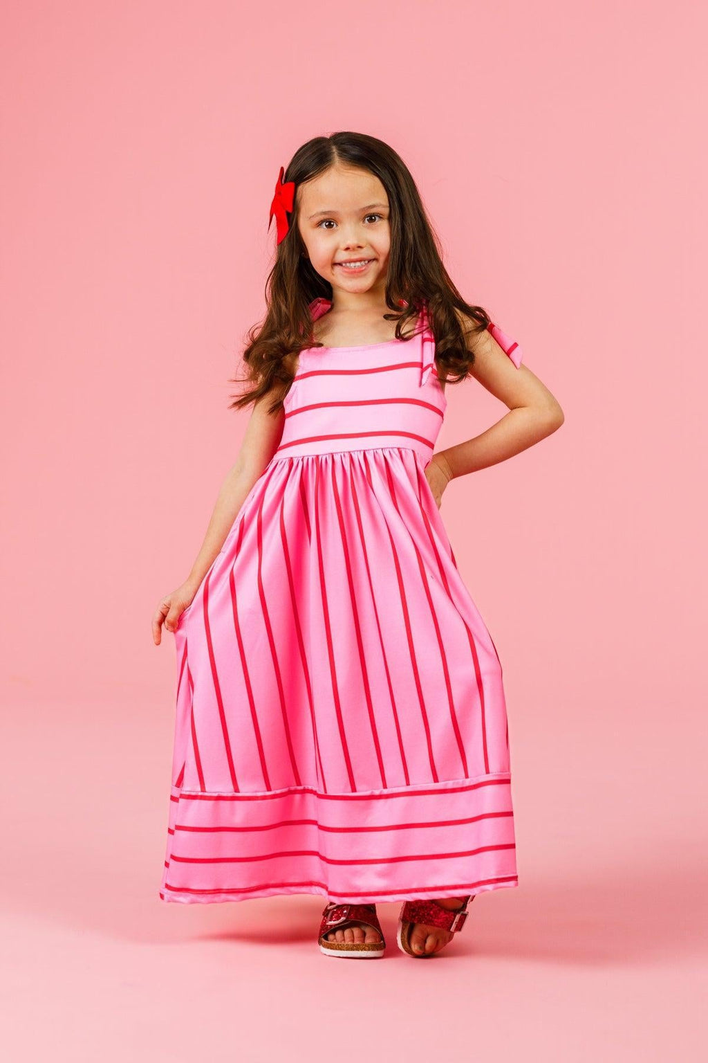 Mom & Me - Pink & Red Striped Maxi Dress