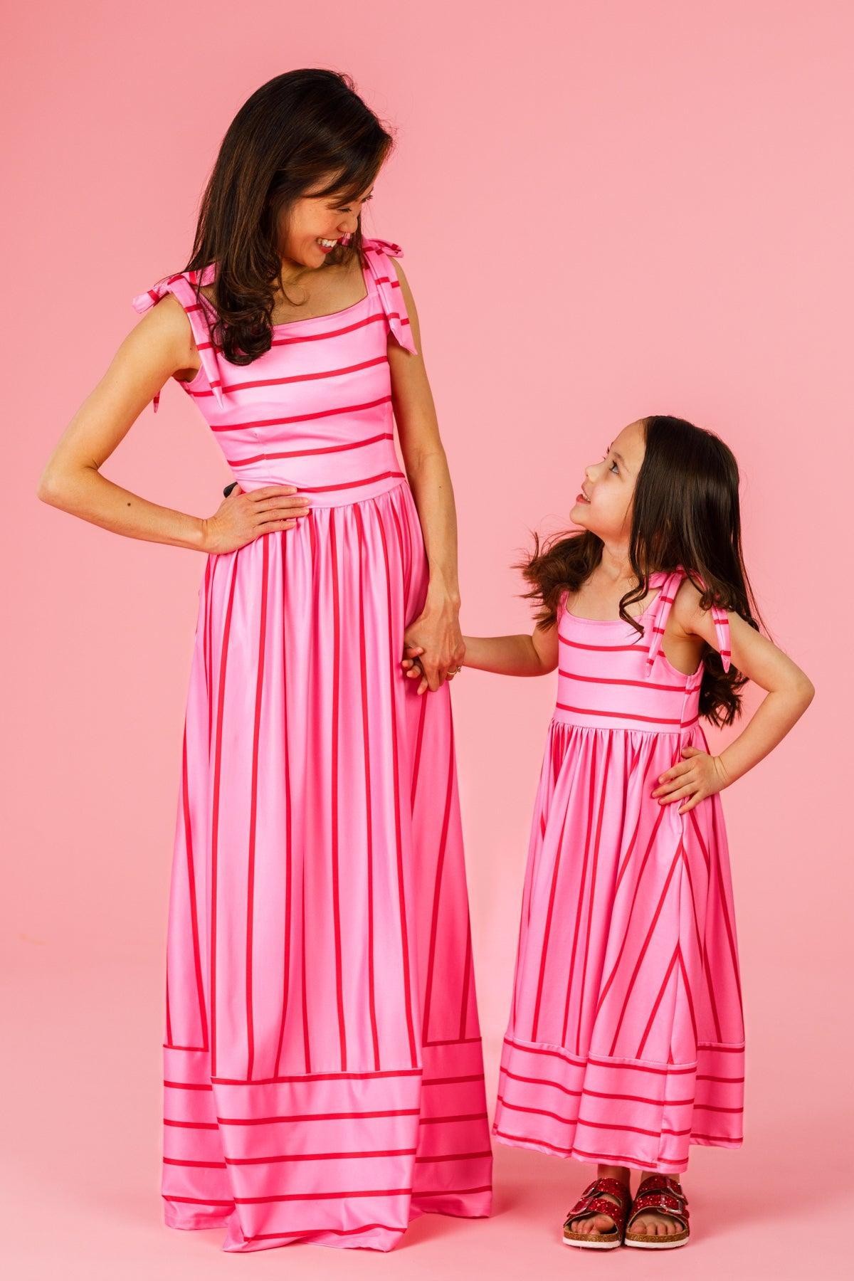 Mom & Me - Pink & Red Striped Maxi Dress