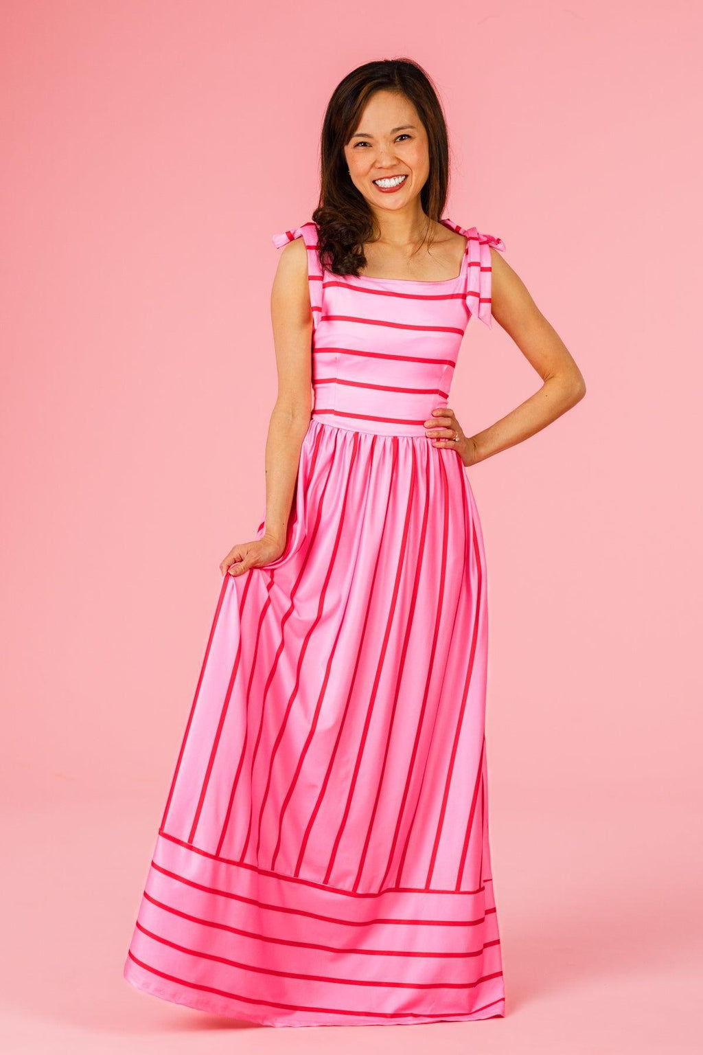 Mom & Me - Pink & Red Striped Maxi Dress
