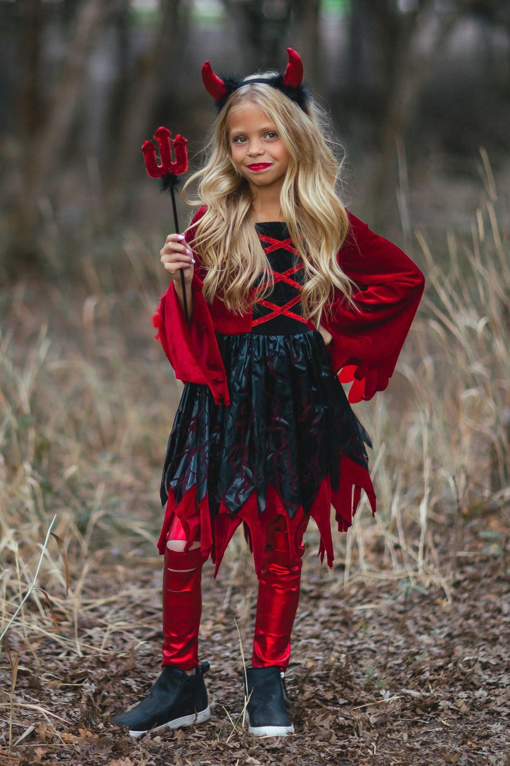 Devil Red Metallic Distressed Leggings