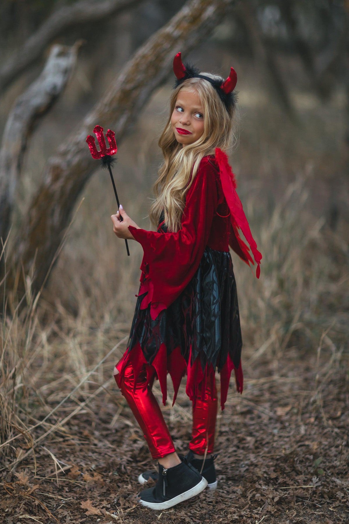 Devil Red Metallic Distressed Leggings