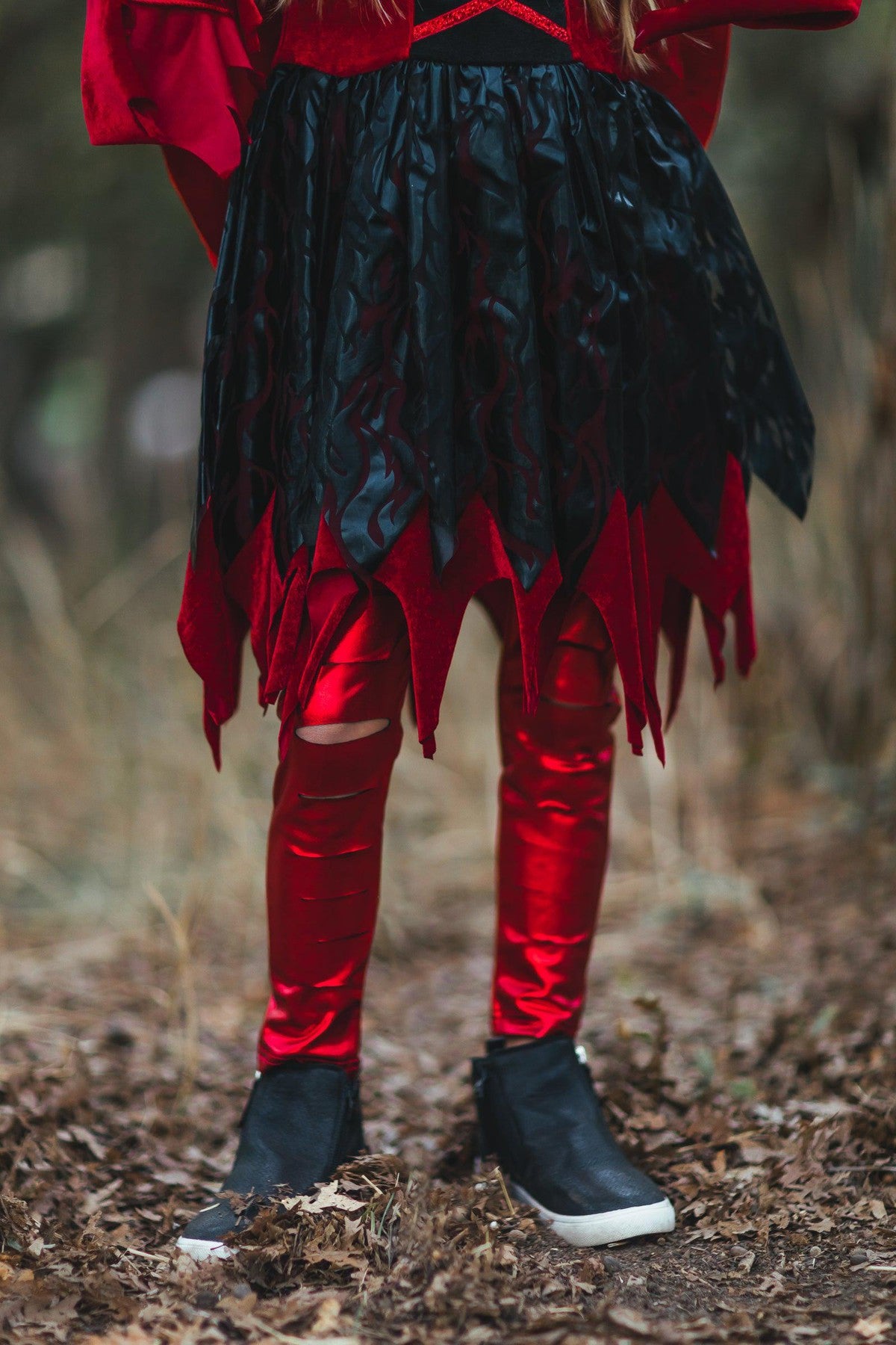 Devil Red Metallic Distressed Leggings