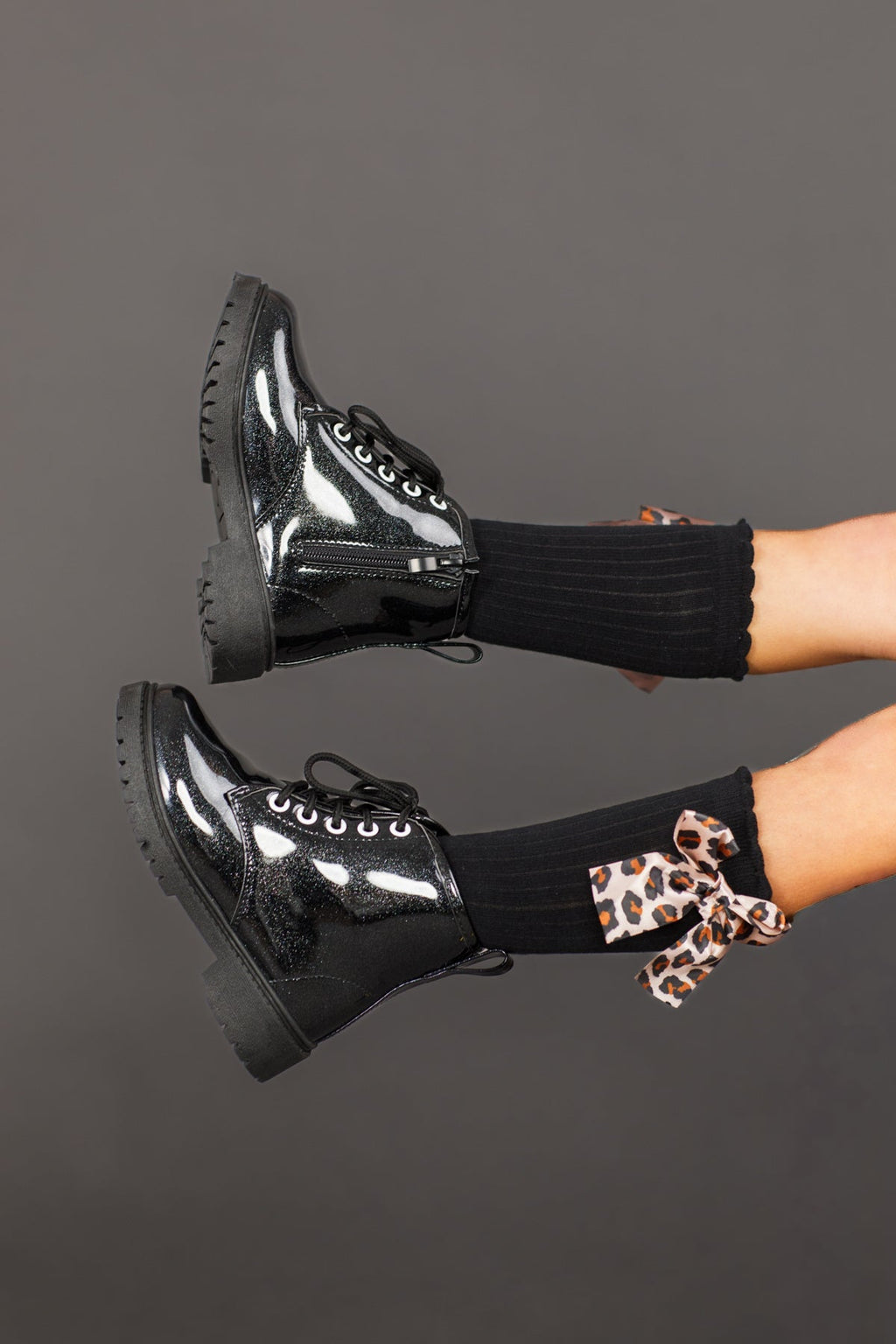 Black Glitter Lace-Up Combat Boots