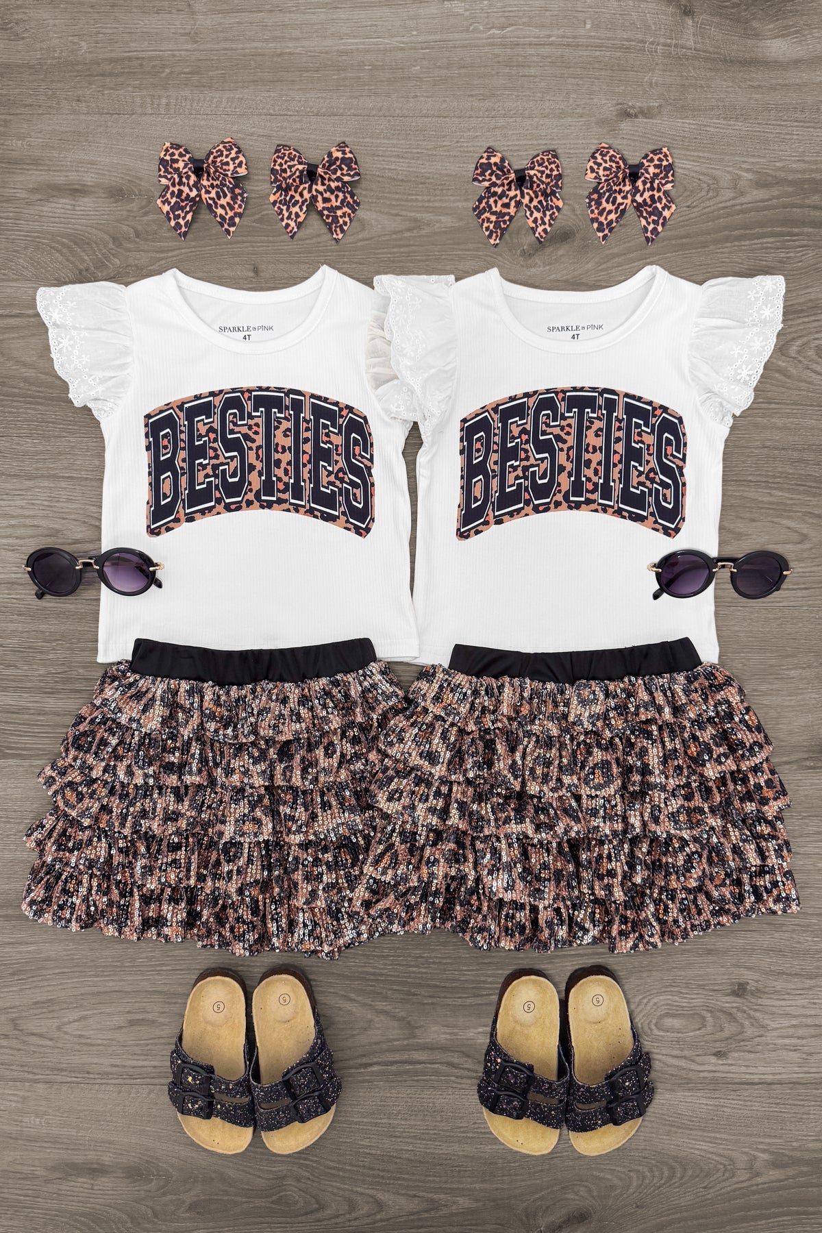 "Besties" Cheetah Sequin Skirt Set