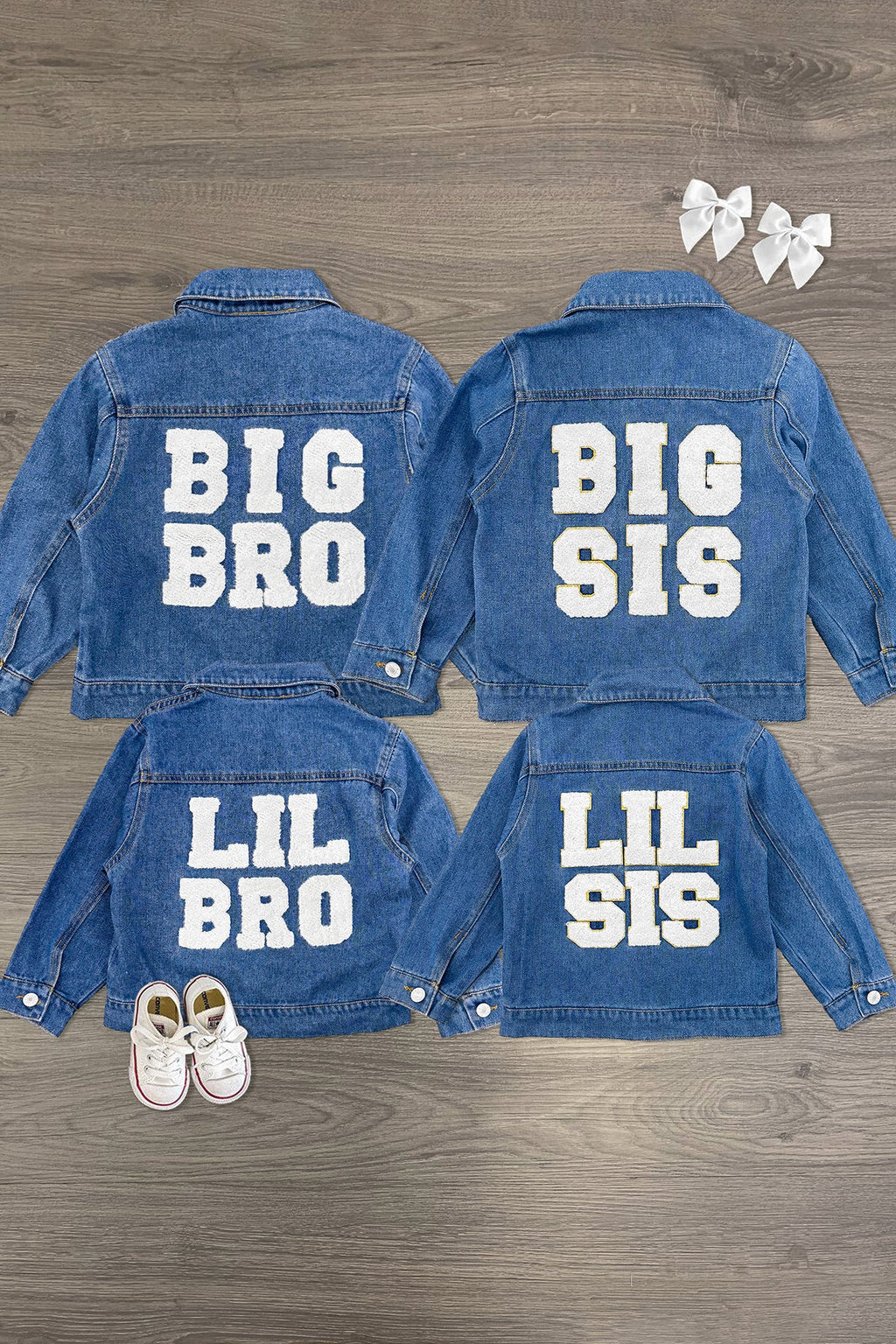 "Big Sis, Lil Sis, Big Bro, Lil Bro" Denim Jacket