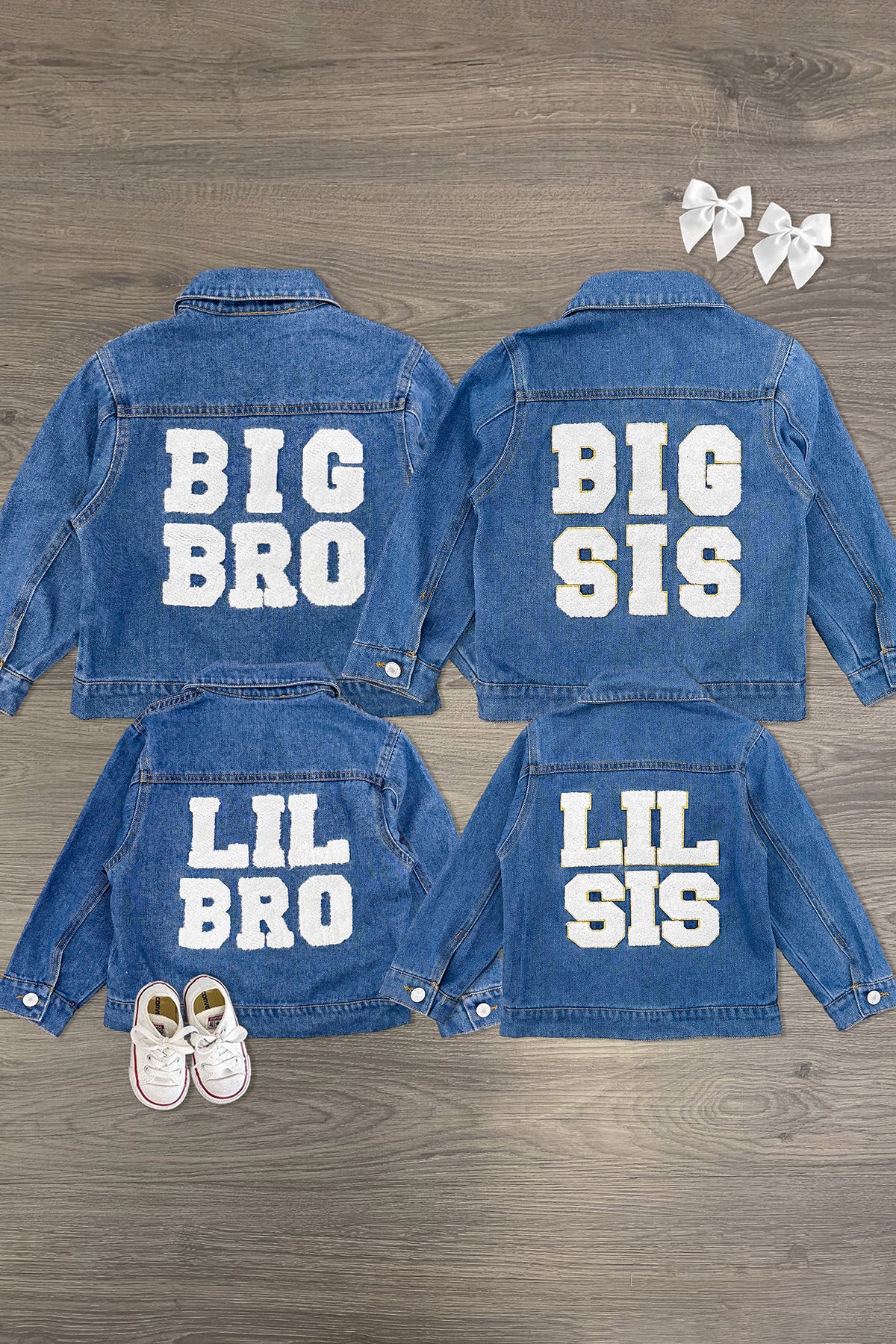 "Big Sis, Lil Sis, Big Bro, Lil Bro" Denim Jacket