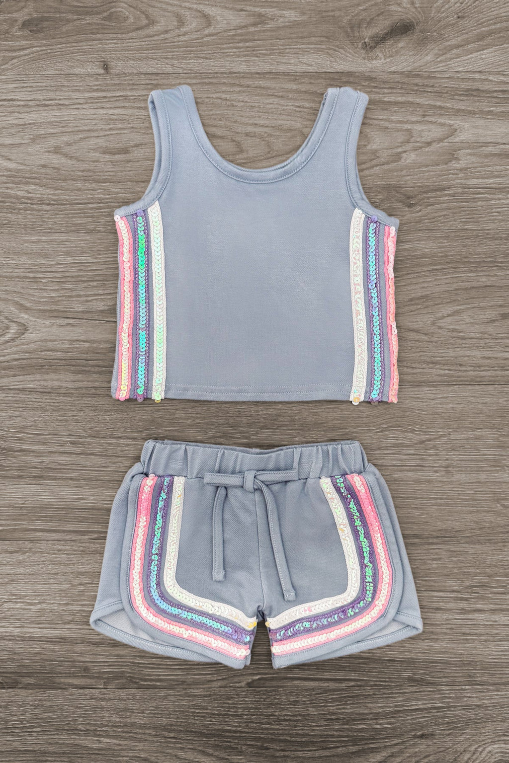 Blue Sequin Short Set