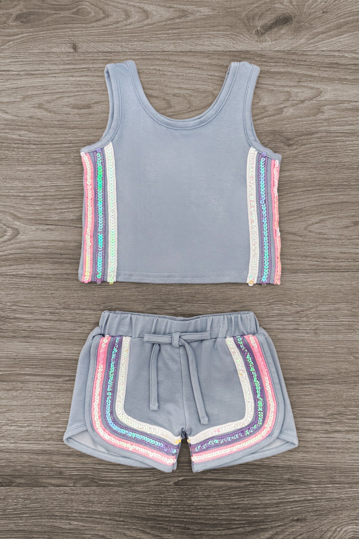 Blue Sequin Short Set