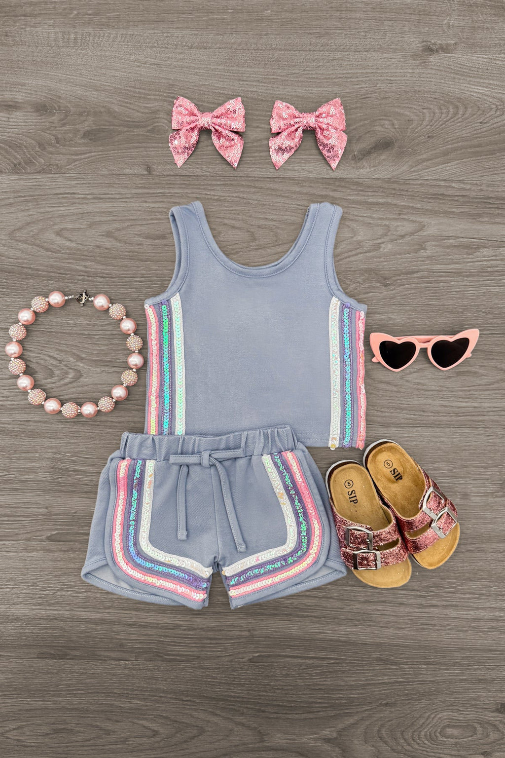 Blue Sequin Short Set