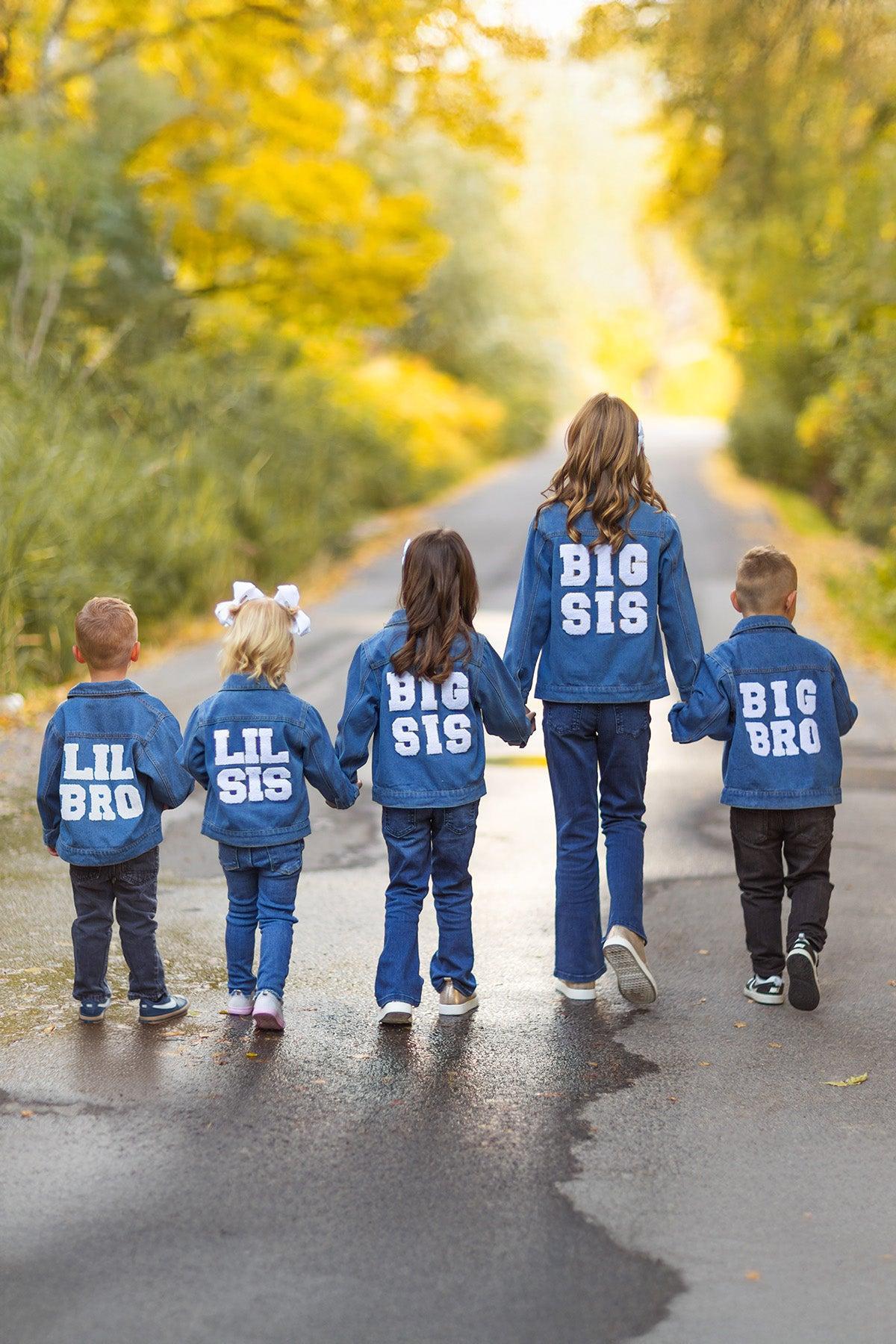 "Big Sis, Lil Sis, Big Bro, Lil Bro" Denim Jacket
