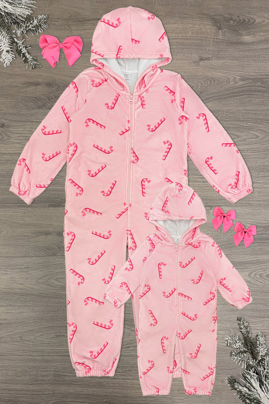 Mom & Me - Pink Candy Cane Onesie Pajamas