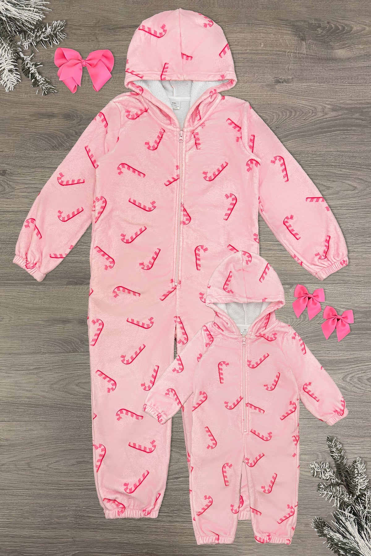 Mom & Me - Pink Candy Cane Onesie Pajamas