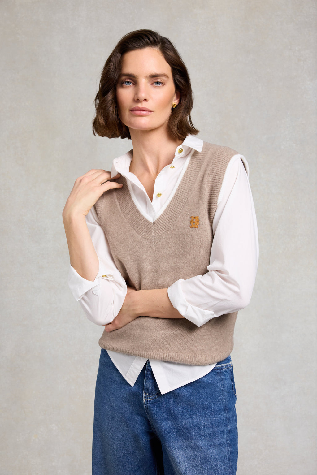 Cecilia Knitted V-Neck Tank (Porcini)