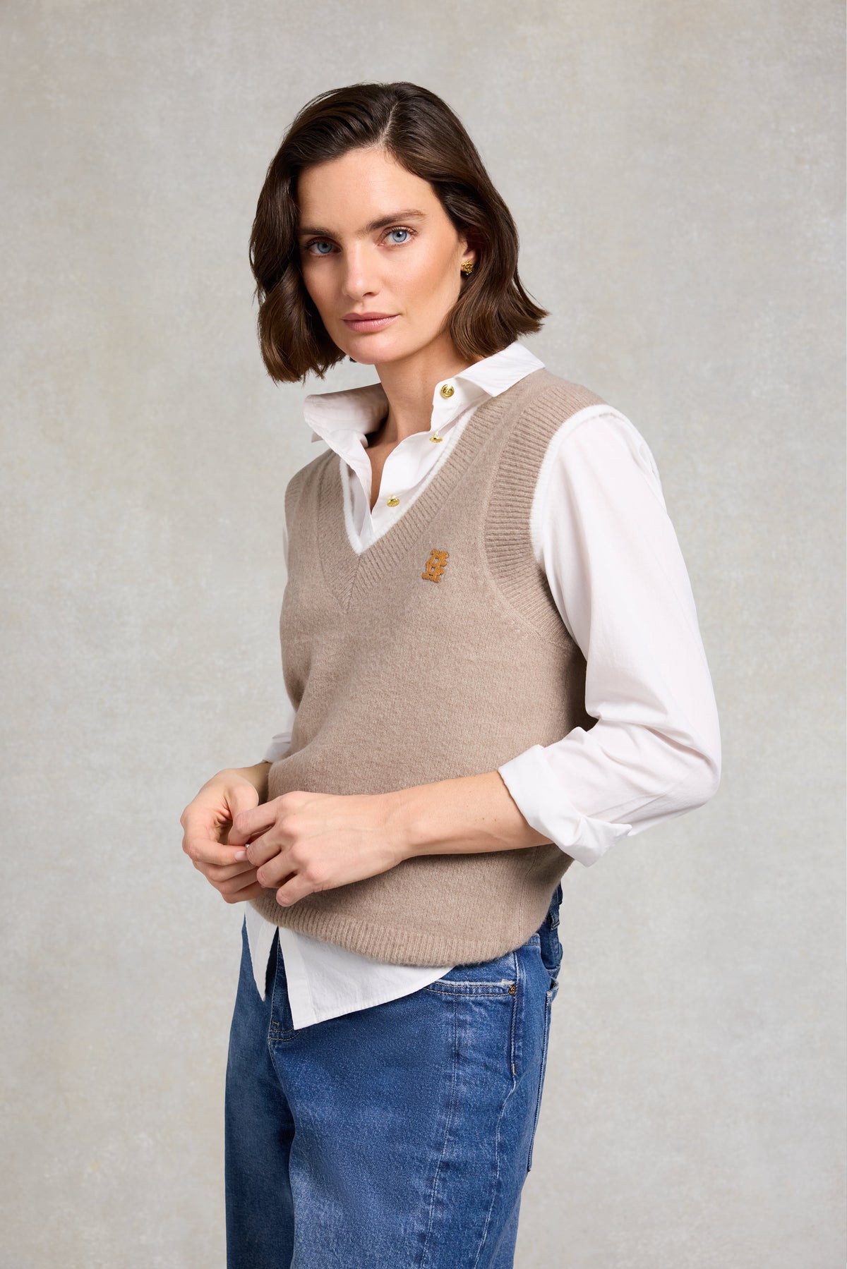 Cecilia Knitted V-Neck Tank (Porcini)