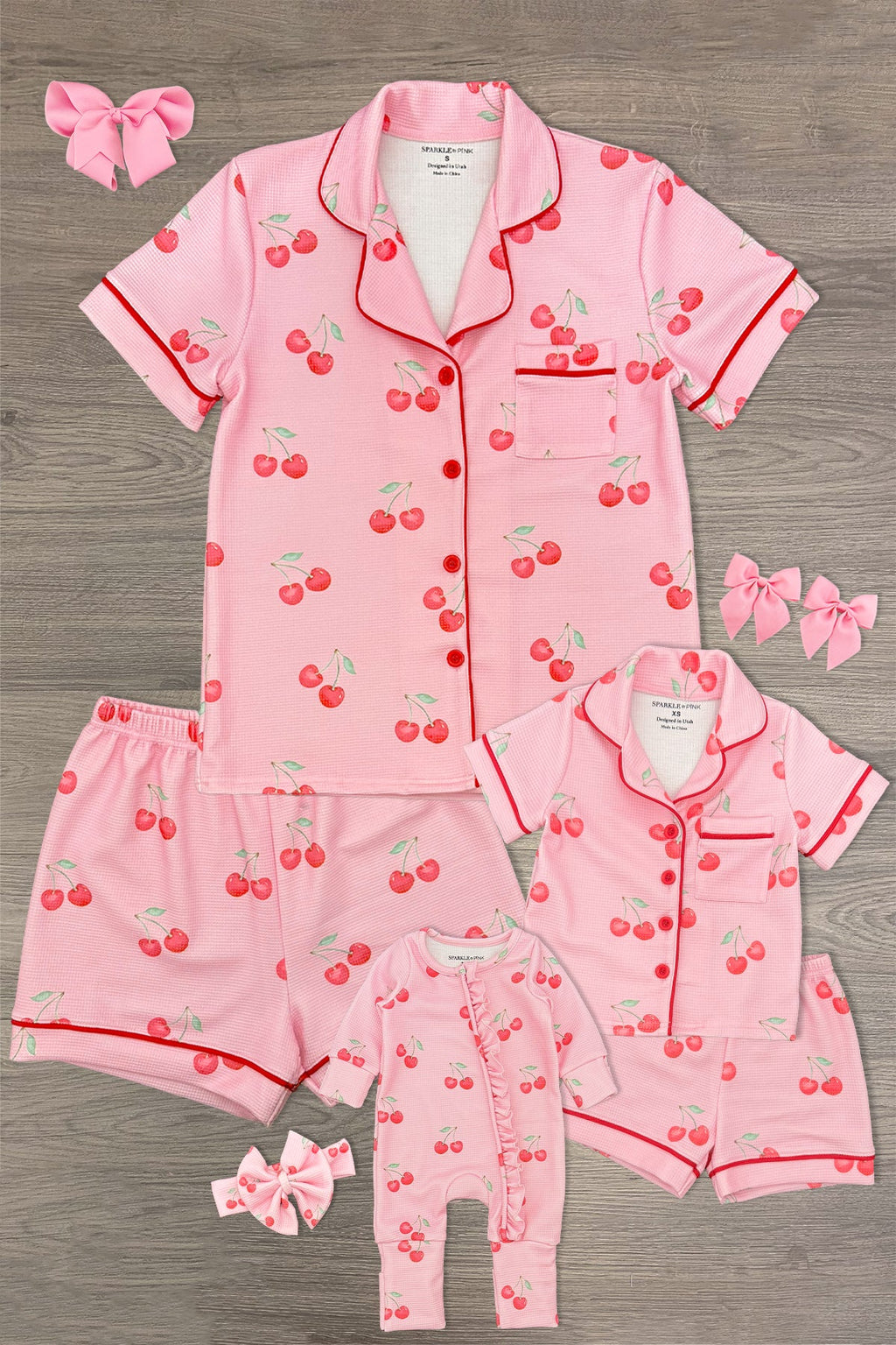 Mom & Me - Pink Cherry Waffle Knit Pajamas